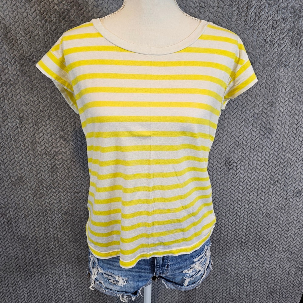 Gap Womens Yellow White Striped Scoop Neck Short Sleeve Cotton‎ Modal T-Shirt M